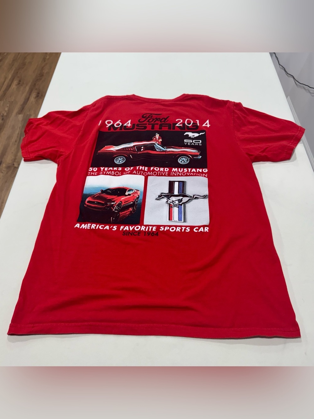 Ford Mustang 50 Years Red Graphic Print Men's Short Sleeve T-Shirt Size Large